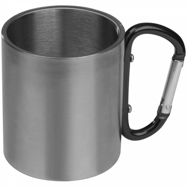 Metalowy kubek z czarnym karabińczykiem 200 ml